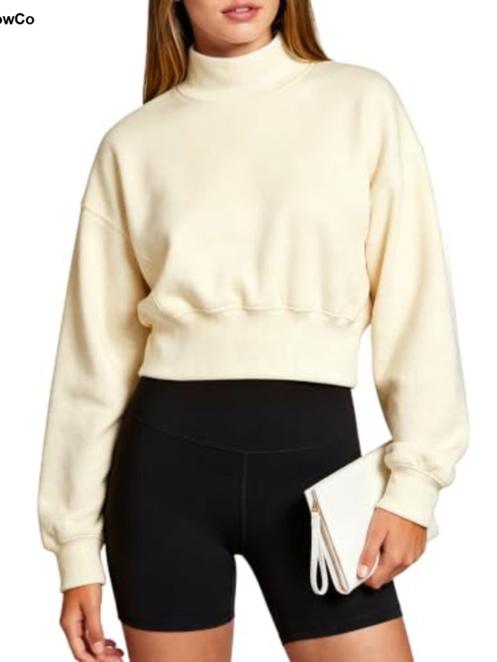 Fleece Lined Mock Neck Cropped Sweatshirt Pullover